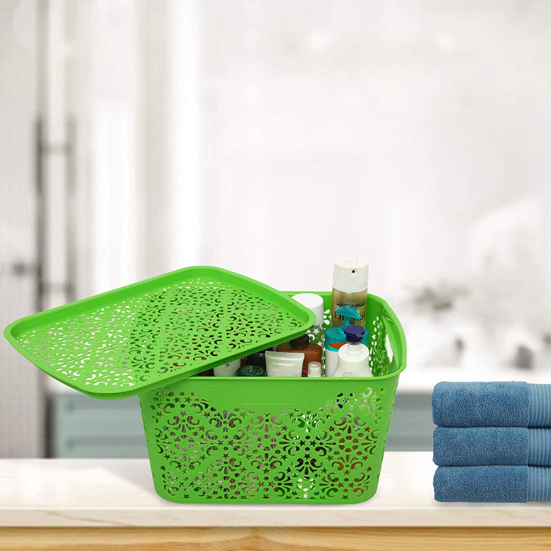 Cutting EDGE Organizer Basket for Sari Laundry, Turkish Baskets, Large with Lid for Storage Baskets for Fruit Vegetable Bathroom Stationary Home Baskets
