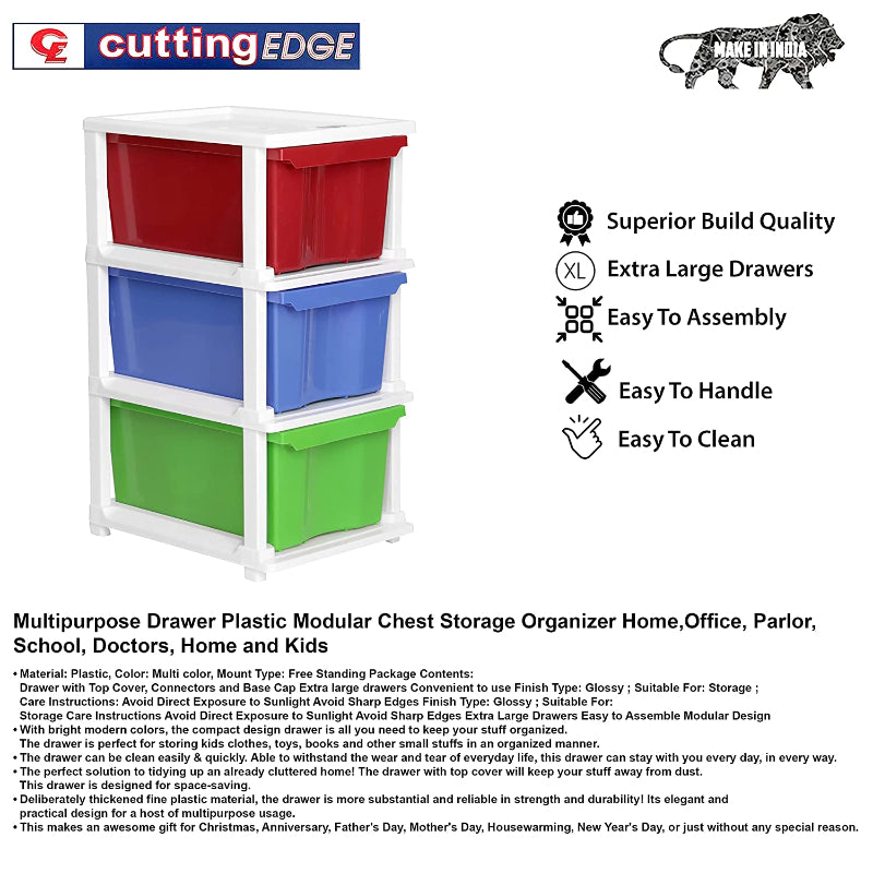 Cutting EDGE 2XL Modular Plastic Drawer Set for Home, Office, Hospital, Parlor, School, Doctors, Home and Kids, Product Dimension when assembled