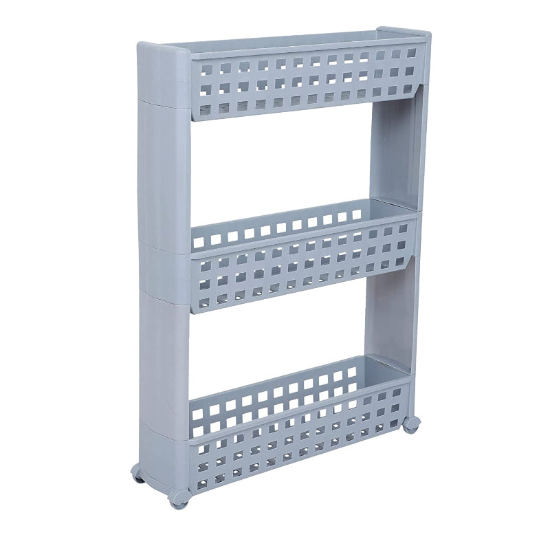 Cutting EDGE 2 Layer SLIM Classic All-White - Smart Storage Multi Layered Shelf Basket Rack Organizer / Multipurpose & Easy-To-Move Slide Out Shelf Rack, Ecoplastic Trolley