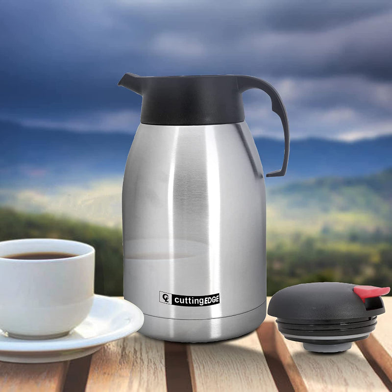 Cutting Edge Thermo Steel Vacuum Insulated Pot with Push Button, 8 Hours Hot or Cold Coffee/Tea Flask,100% Leak Proof, Easy to Carry, Ideal for Tea, Coffee, Juice, Water