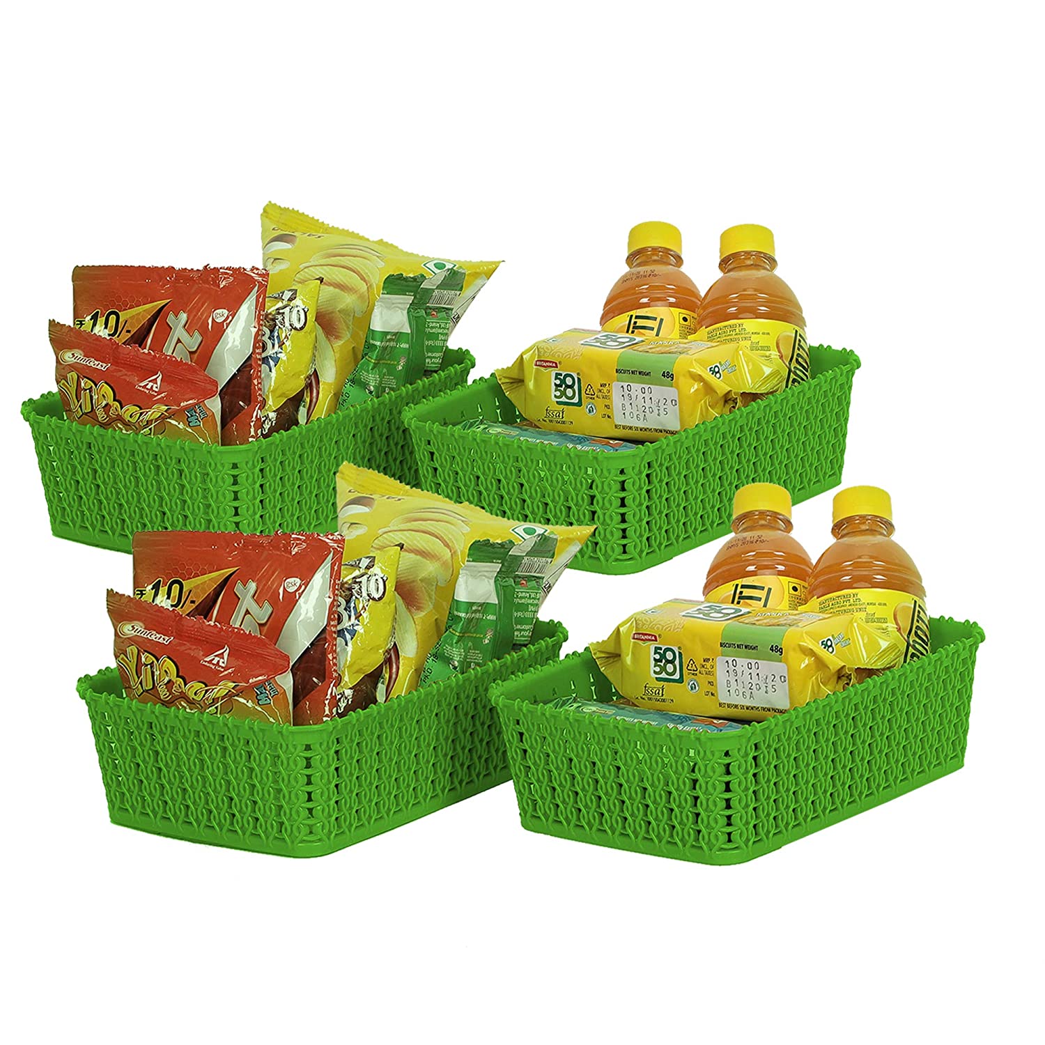 Cutting EDGE Multipurpose Sturdy Woven Storage Baskets Organiser for Kitchen, Office, Stationary, Cosmetics - Green (Set of 4, Mini)