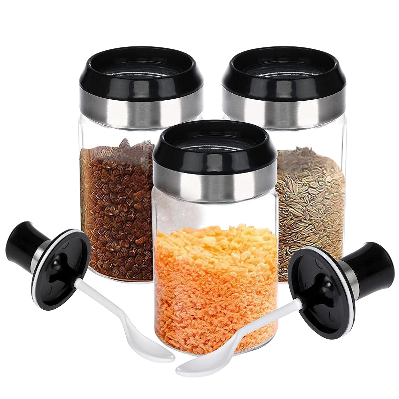 Cutting EDGE Glass Storage Container Jar Combo of Dipper for Honey, Ghee, Brush for Oil Sauce, Spoon for Salt Sugar & Other Seasoning, Spices