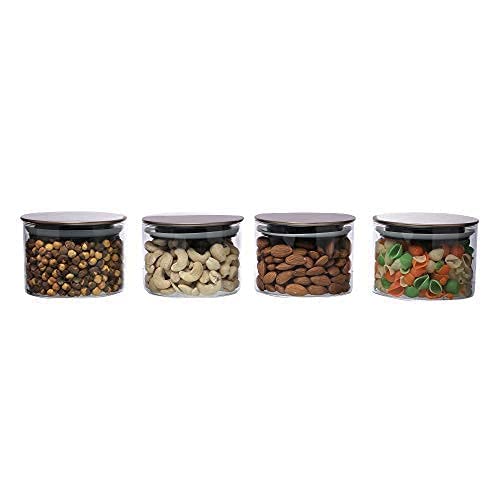 Cutting EDGE Borosilicate Round Glass Jar for Kitchen, Dry Fruits, Snacks, Storage with Metallic Lid with Silicone Sealant Ring Inside