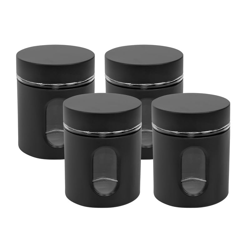 Cutting EDGE Oval Window - Powdered Black Finish Glass Jars for Dal,Dry Fruits,Spices and other Kitchen Storage