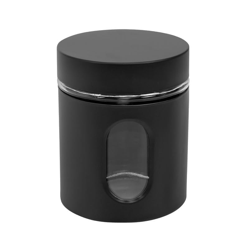 Cutting EDGE Oval Window - Powdered Black Finish Glass Jars for Dal,Dry Fruits,Spices and other Kitchen Storage