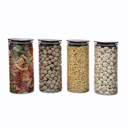 Cutting EDGE Borosilicate Round Glass Jar for Kitchen, Dry Fruits, Snacks, Storage with Metallic Lid with Silicone Sealant Ring Inside