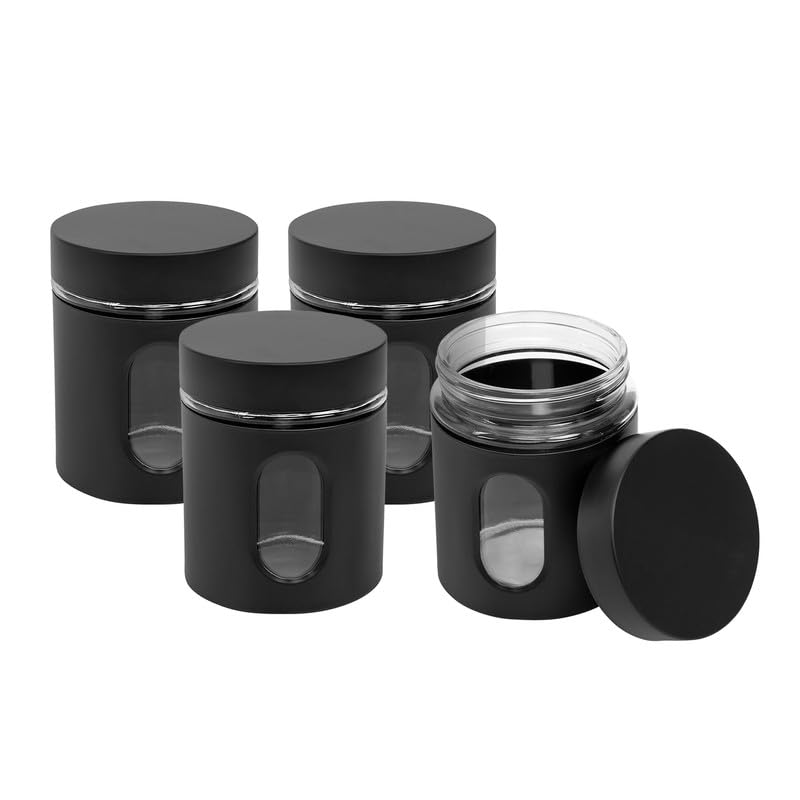 Cutting EDGE Oval Window - Powdered Black Finish Glass Jars for Dal,Dry Fruits,Spices and other Kitchen Storage