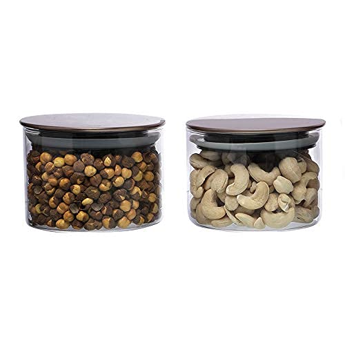 Cutting EDGE Borosilicate Round Glass Jar for Kitchen, Dry Fruits, Snacks, Storage with Metallic Lid with Silicone Sealant Ring Inside