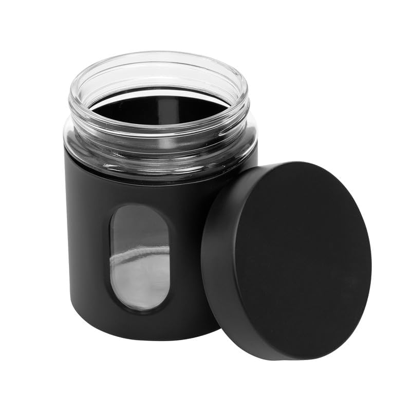 Cutting EDGE Oval Window - Powdered Black Finish Glass Jars for Dal,Dry Fruits,Spices and other Kitchen Storage