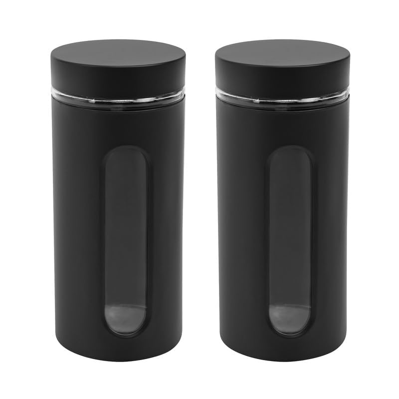 Cutting EDGE Oval Window - Powdered Black Finish Glass Jars for Dal,Dry Fruits,Spices and other Kitchen Storage