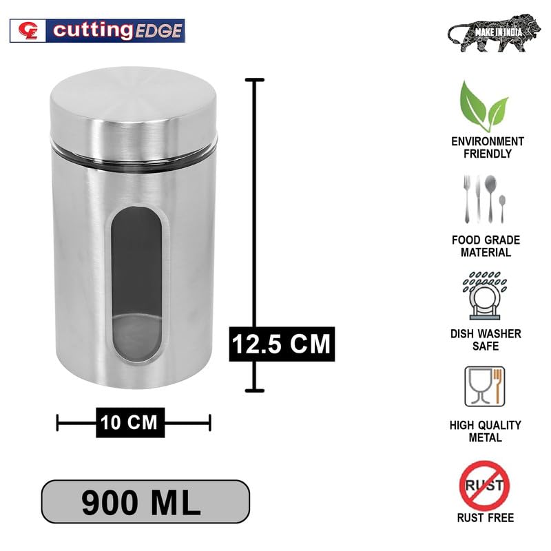 Cutting EDGE Oval Glass Window - Steel Jacketed Glass Jars for Dal, Dry Fruits, Spices and other Kitchen Storage