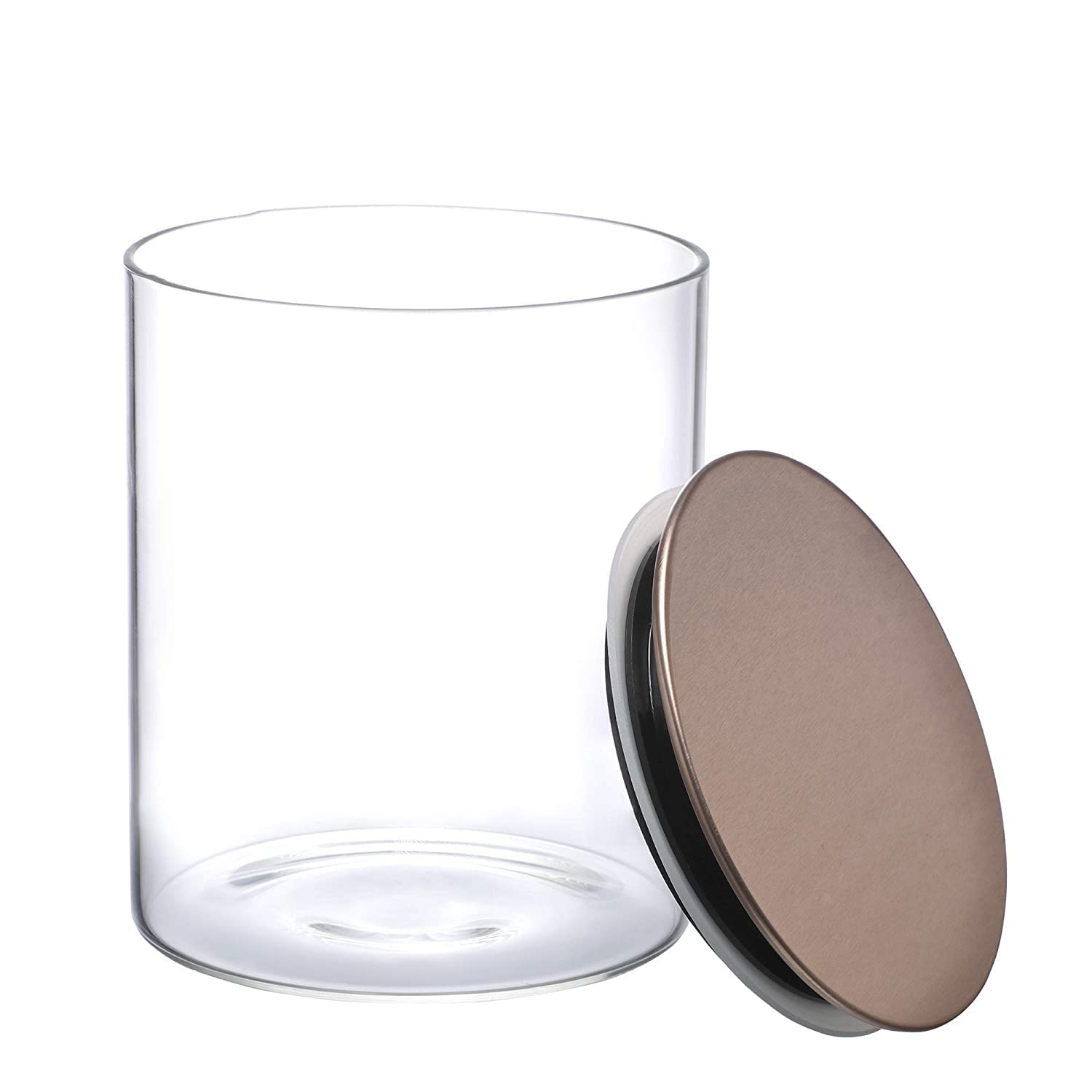 Cutting EDGE Borosilicate Round Glass Jar for Kitchen, Dry Fruits, Snacks, Storage with Metallic Lid with Silicone Sealant Ring Inside