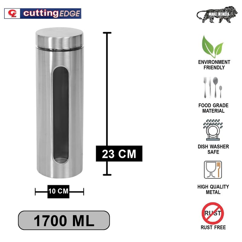 Cutting EDGE Oval Glass Window - Steel Jacketed Glass Jars for Dal, Dry Fruits, Spices and other Kitchen Storage