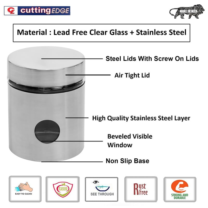 Cutting EDGE Drip Window - Steel Jacketed Glass Jars for Dal, Dry, Spices, Fruits, Kitchen Storage Container