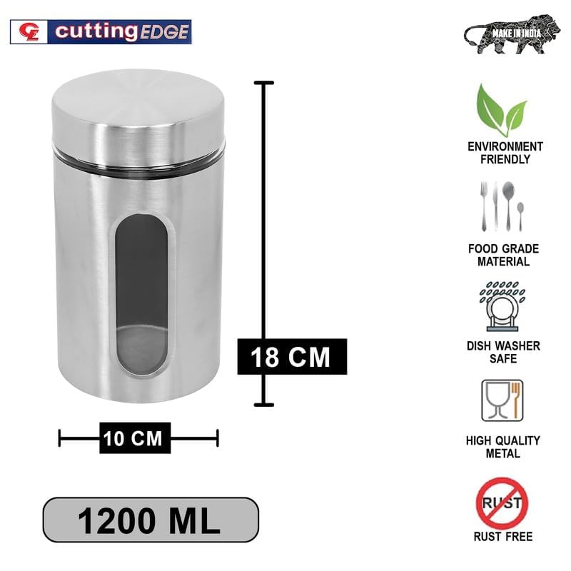 Cutting EDGE Oval Glass Window - Steel Jacketed Glass Jars for Dal, Dry Fruits, Spices and other Kitchen Storage