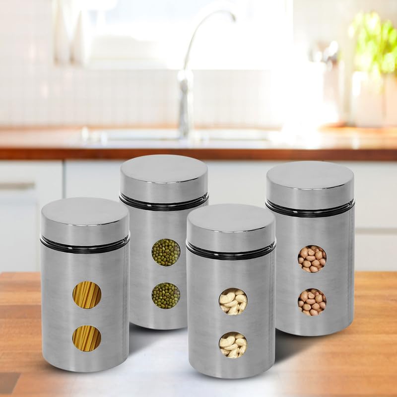 Cutting EDGE Drip Window - Steel Jacketed Glass Jars for Dal, Dry, Spices, Fruits, Kitchen Storage Container