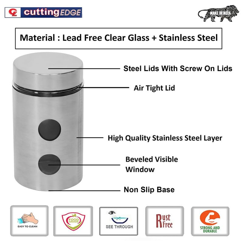 Cutting EDGE Drip Window - Steel Jacketed Glass Jars for Dal, Dry, Spices, Fruits, Kitchen Storage Container