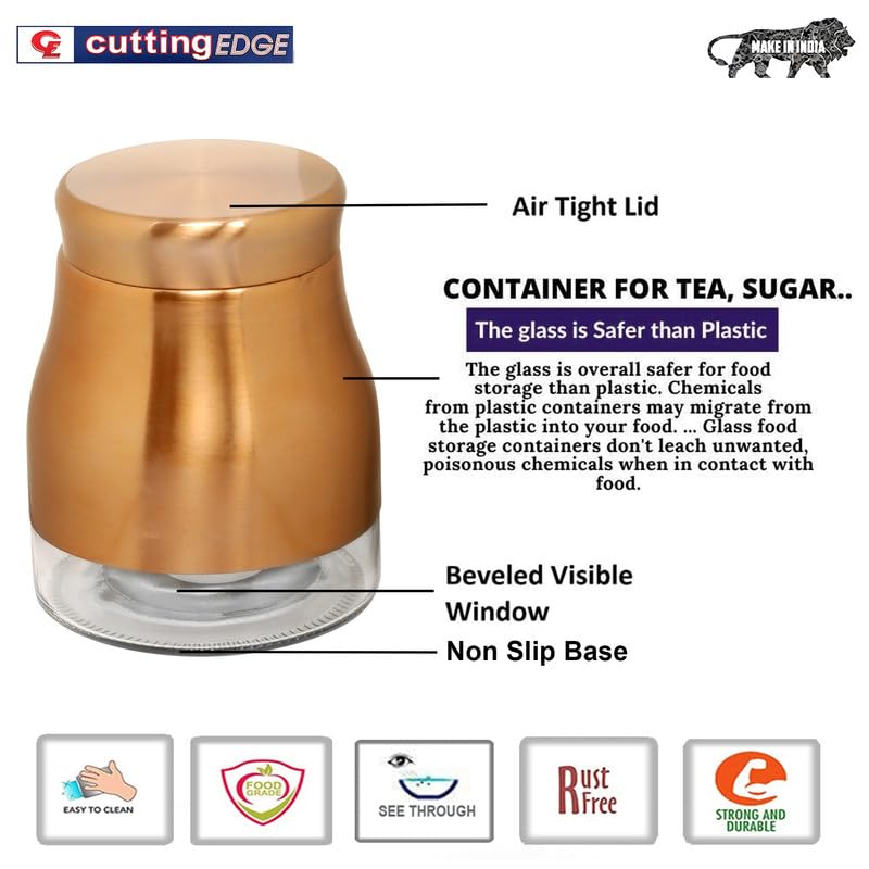 Cutting EDGE Rose Gold Finish - Bell Bottom Glass Jars for Sugar, Cereal,  Spices, Pulses and other Kitchen Storage