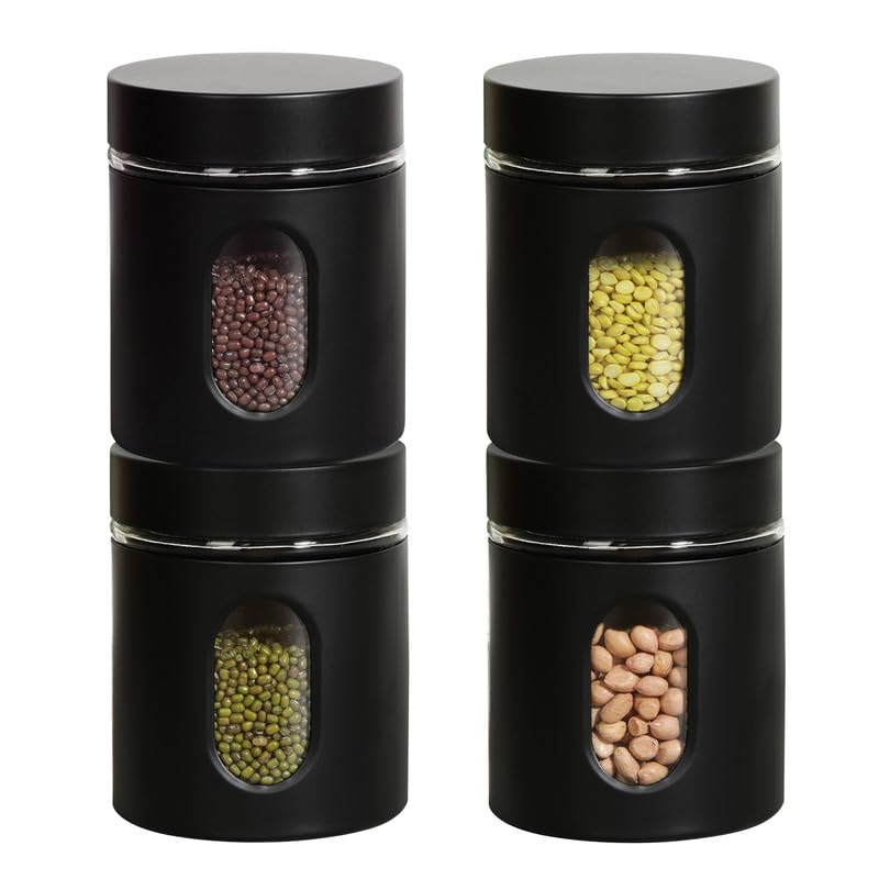 Cutting EDGE Oval Window - Powdered Black Finish Glass Jars for Dal,Dry Fruits,Spices and other Kitchen Storage