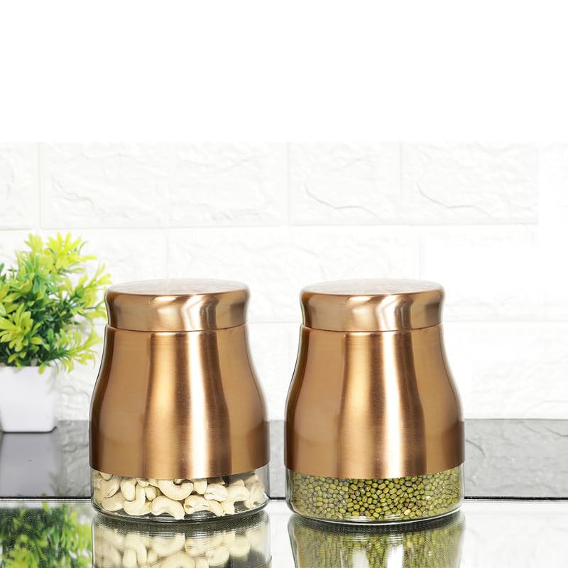 Cutting EDGE Rose Gold Finish - Bell Bottom Glass Jars for Sugar, Cereal,  Spices, Pulses and other Kitchen Storage