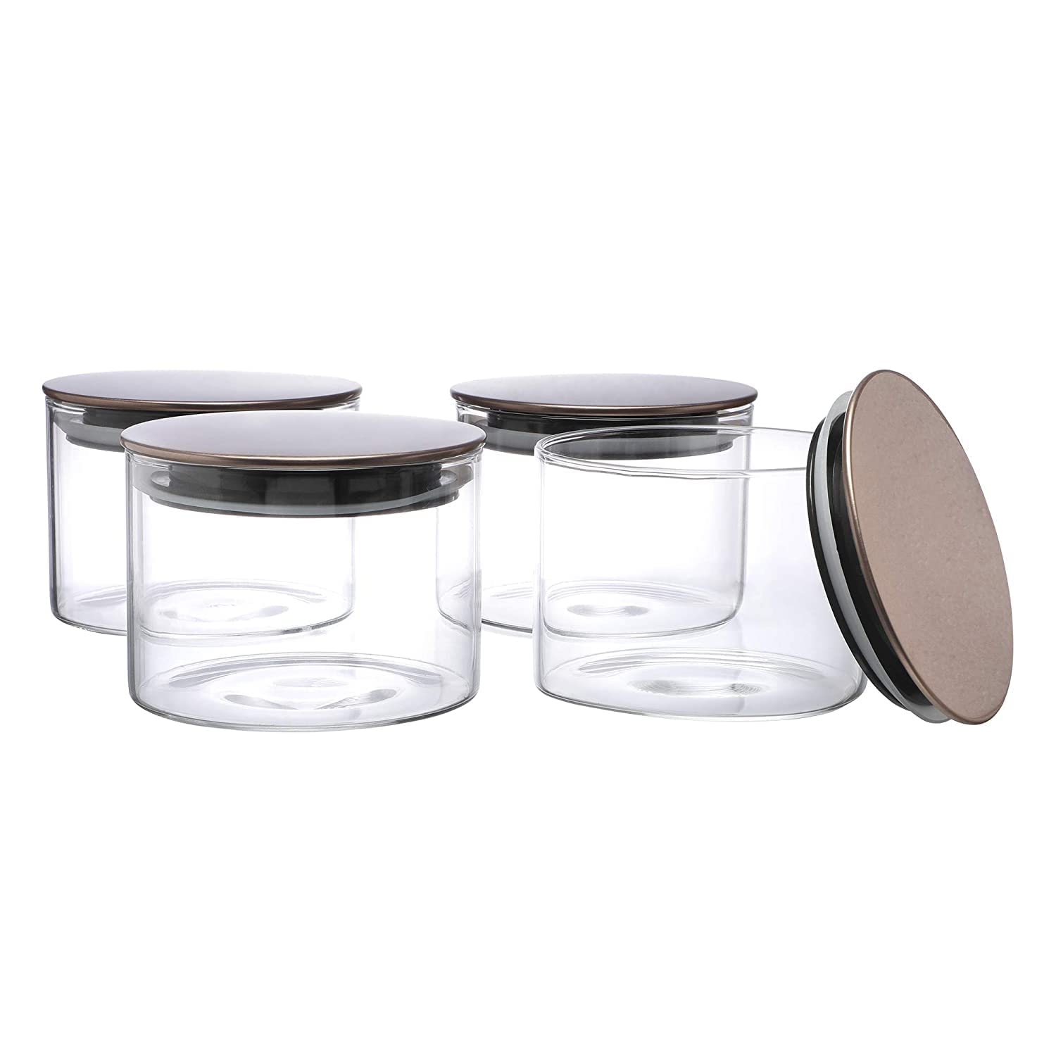 Cutting EDGE Borosilicate Round Glass Jar for Kitchen, Dry Fruits, Snacks, Storage with Metallic Lid with Silicone Sealant Ring Inside