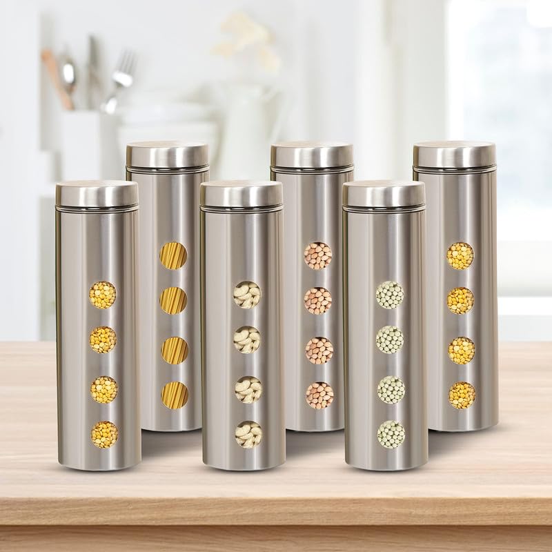 Cutting EDGE Drip Window - Steel Jacketed Glass Jars for Dal, Dry, Spices, Fruits, Kitchen Storage Container