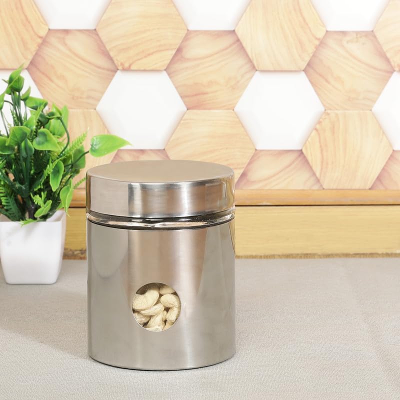 Cutting EDGE Drip Window - Steel Jacketed Glass Jars for Dal, Dry, Spices, Fruits, Kitchen Storage Container