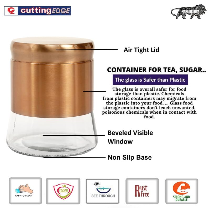Cutting EDGE Rose Gold Finish - Bell Bottom Glass Jars for Sugar, Cereal,  Spices, Pulses and other Kitchen Storage