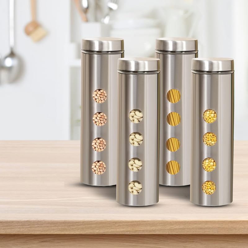 Cutting EDGE Drip Window - Steel Jacketed Glass Jars for Dal, Dry, Spices, Fruits, Kitchen Storage Container