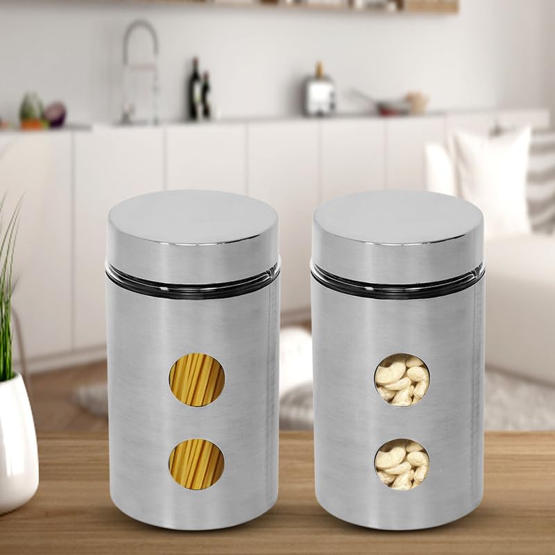 Cutting EDGE Drip Window - Steel Jacketed Glass Jars for Dal, Dry, Spices, Fruits, Kitchen Storage Container