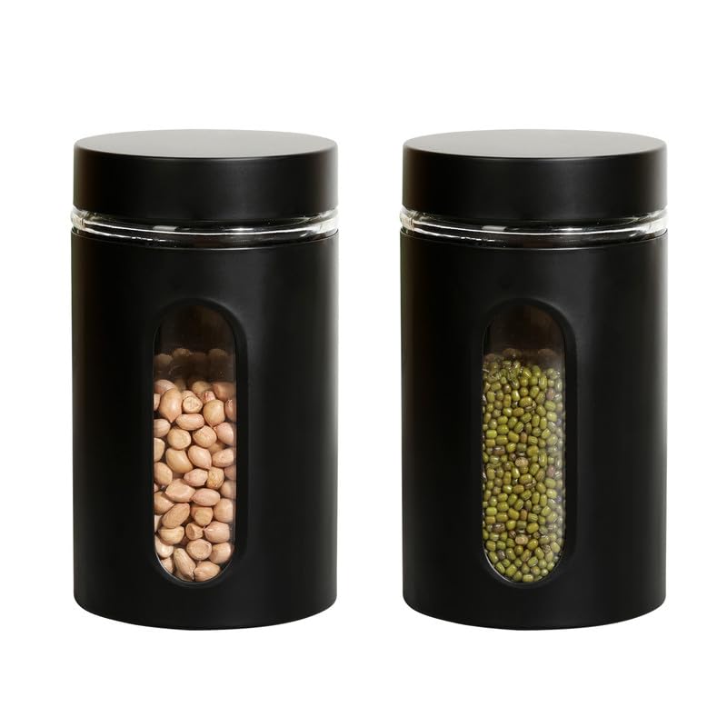 Cutting EDGE Oval Window - Powdered Black Finish Glass Jars for Dal,Dry Fruits,Spices and other Kitchen Storage