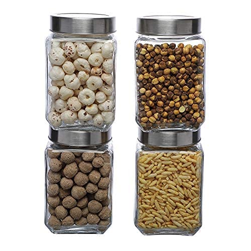 Cutting EDGE Glass Jar Transparent Barni for Kitchen, Aachar Pickle, Dal, Dry Fruits, Masala, Spices, Grocery, Grains Storage Container with Silver See-Through Cap