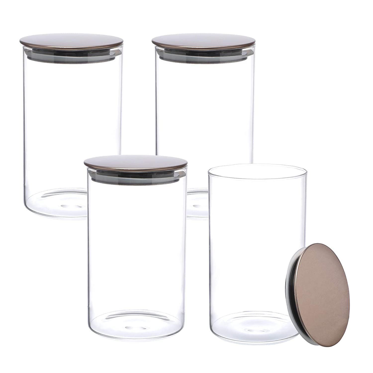 Cutting EDGE Borosilicate Round Glass Jar for Kitchen, Dry Fruits, Snacks, Storage with Metallic Lid with Silicone Sealant Ring Inside