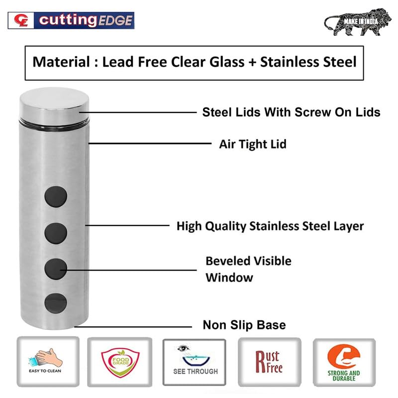 Cutting EDGE Drip Window - Steel Jacketed Glass Jars for Dal, Dry, Spices, Fruits, Kitchen Storage Container