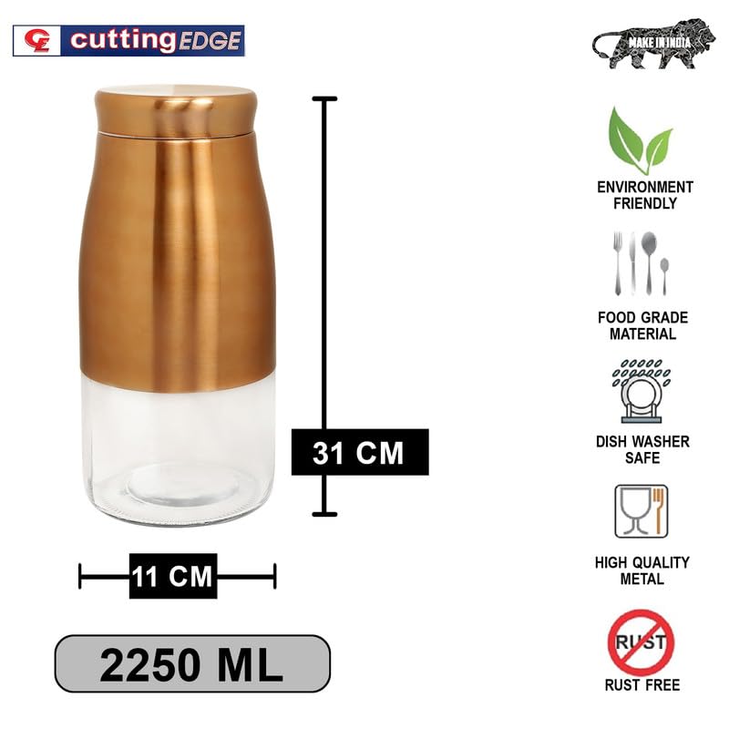 Cutting EDGE Rose Gold Finish - Bell Bottom Glass Jars for Sugar, Cereal,  Spices, Pulses and other Kitchen Storage