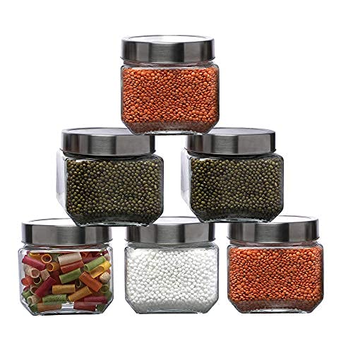 Cutting EDGE Glass Jar Transparent Barni for Kitchen, Aachar Pickle, Dal, Dry Fruits, Masala, Spices, Grocery, Grains Storage Container with Silver See-Through Cap