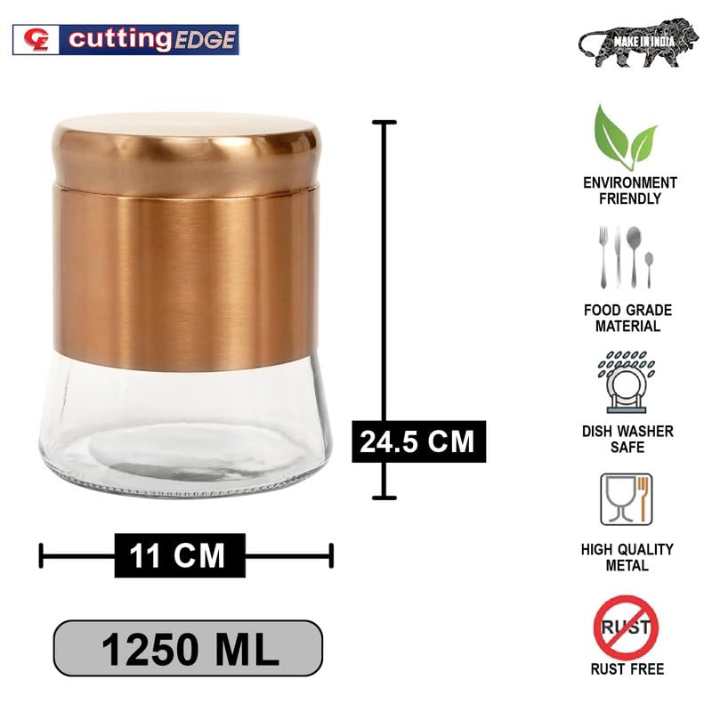 Cutting EDGE Rose Gold Finish - Bell Bottom Glass Jars for Sugar, Cereal,  Spices, Pulses and other Kitchen Storage