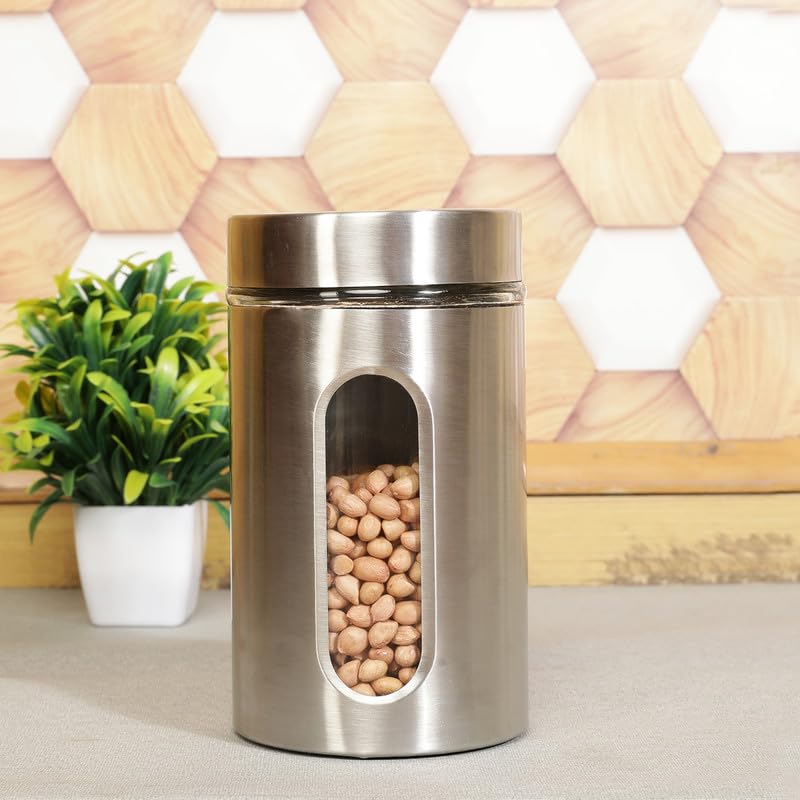 Cutting EDGE Oval Glass Window - Steel Jacketed Glass Jars for Dal, Dry Fruits, Spices and other Kitchen Storage