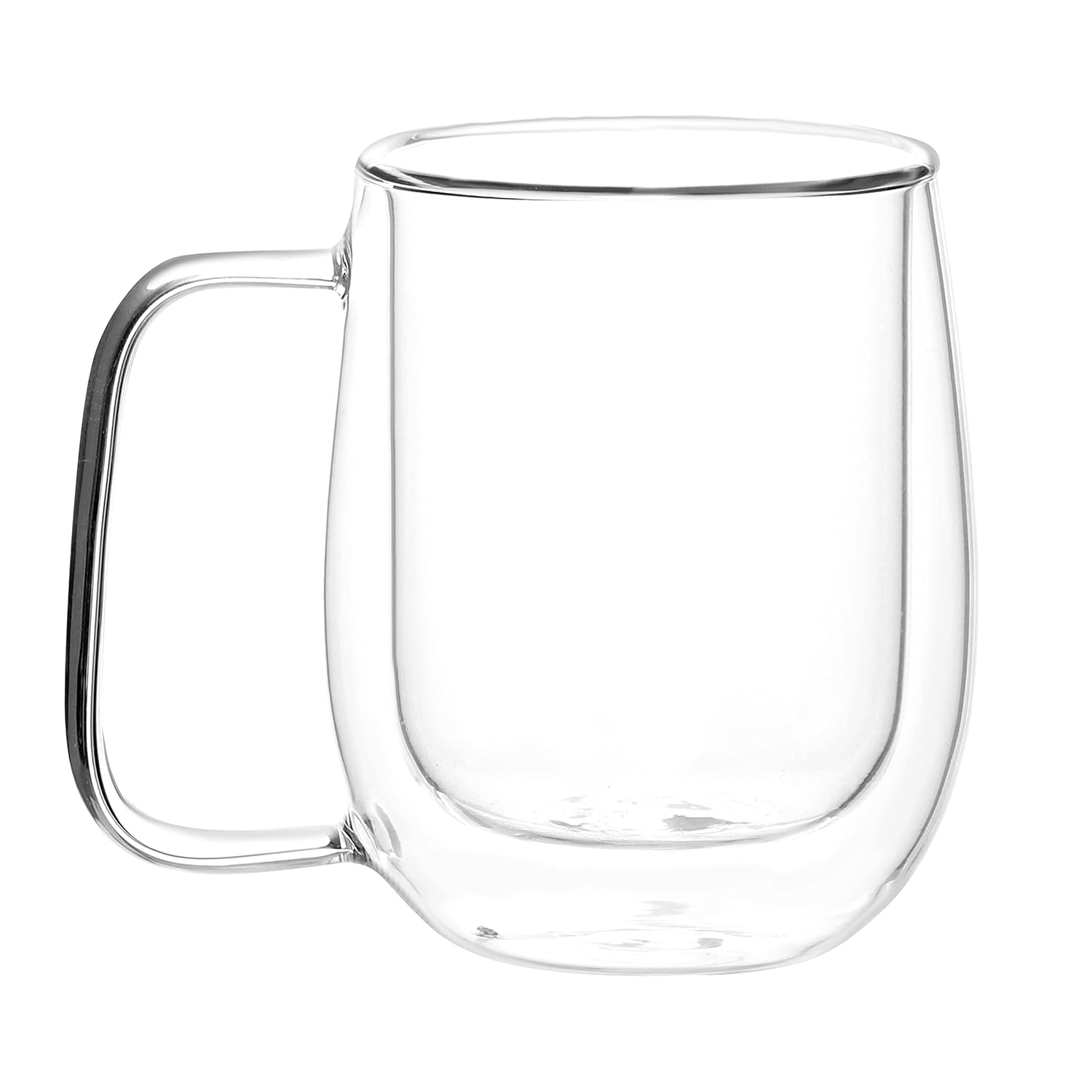 Cutting EDGE Iris Double Wall Heat Resistant Borosilicate Clear Tea Coffee Cup with Handle Glass Coffee Mug