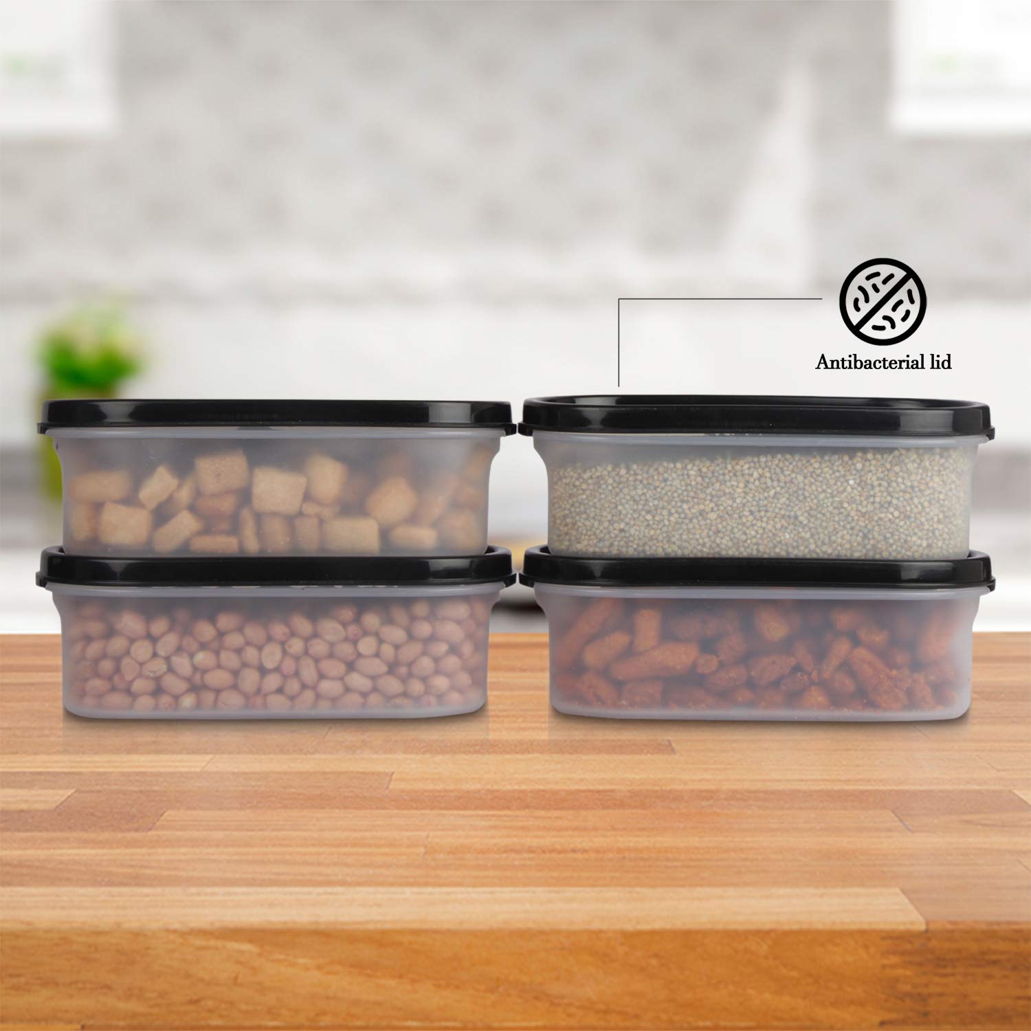 Cutting EDGE Anti Microbial Seal, Anti Bacterial Protection Storage Containers Set Oval, Modular Kitchen, for Flour, Cereals, Snacks, Stackable, BPA Free, Modular