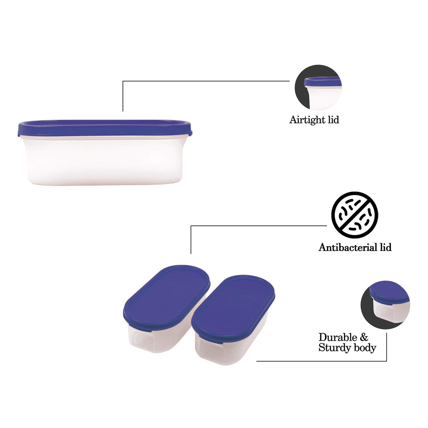 Cutting EDGE Anti Microbial Seal, Anti Bacterial Protection Storage Containers Set Oval, Modular Kitchen, for Flour, Cereals, Snacks, Stackable, BPA Free, Modular