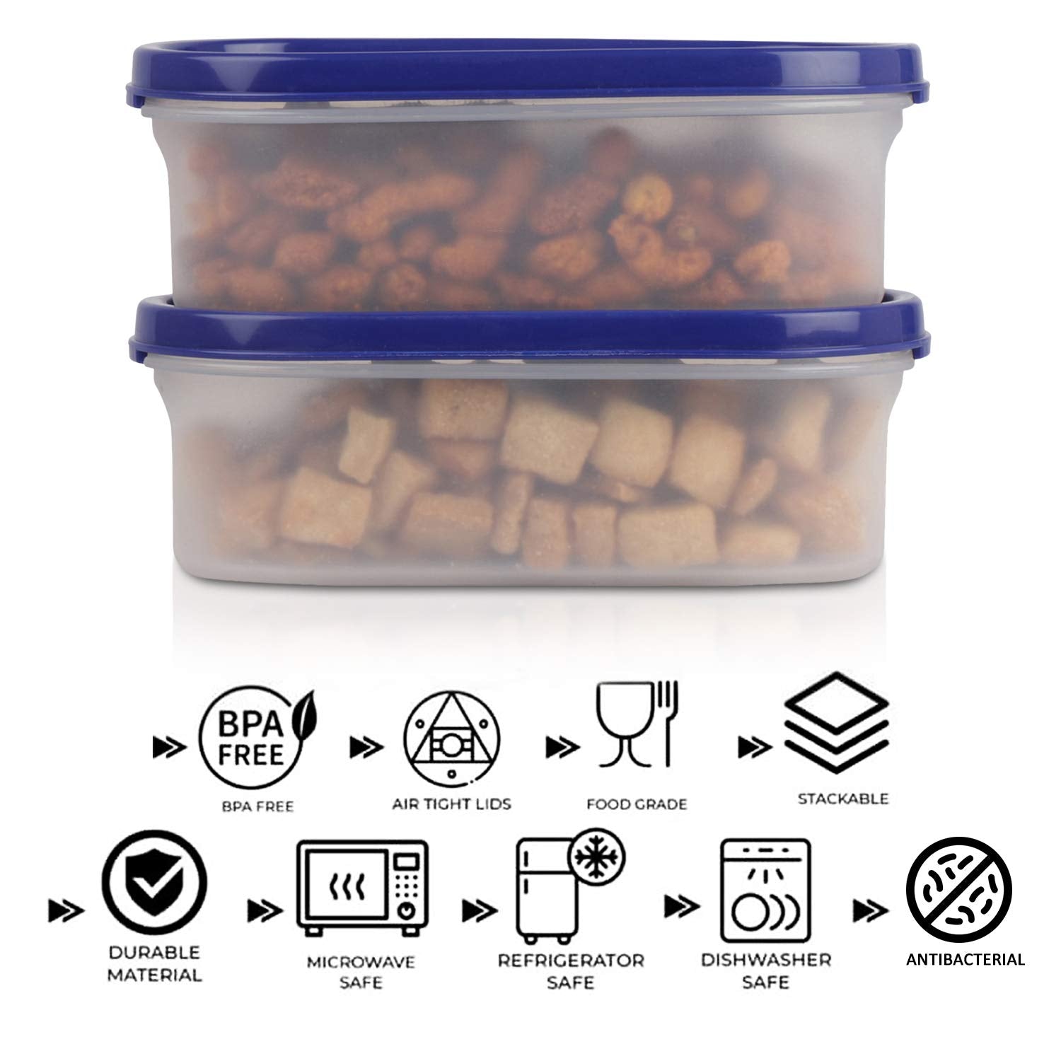 Cutting EDGE Anti Microbial Seal, Anti Bacterial Protection Storage Containers Set Oval, Modular Kitchen, for Flour, Cereals, Snacks, Stackable, BPA Free, Modular