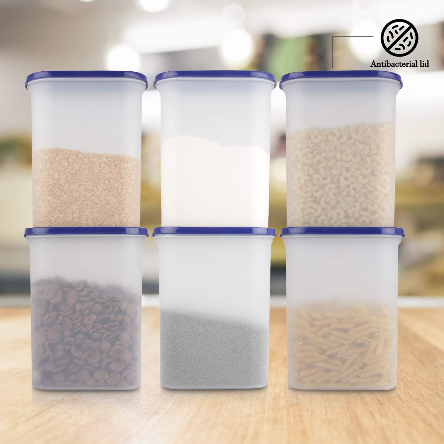 Cutting EDGE Anti Microbial Seal, Anti Bacterial Protection Storage Containers Set Oval, Modular Kitchen, for Flour, Cereals, Snacks, Stackable, BPA Free, Modular