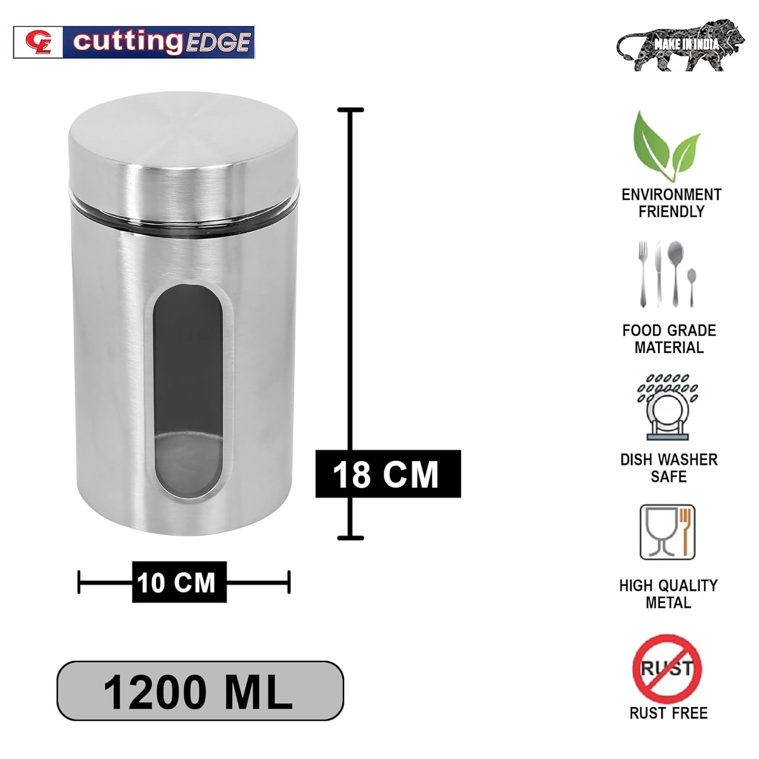 Cutting EDGE Oval Glass Window - Steel Jacketed Glass Jars for Dal, Dry Fruits, Spices and other Kitchen Storage