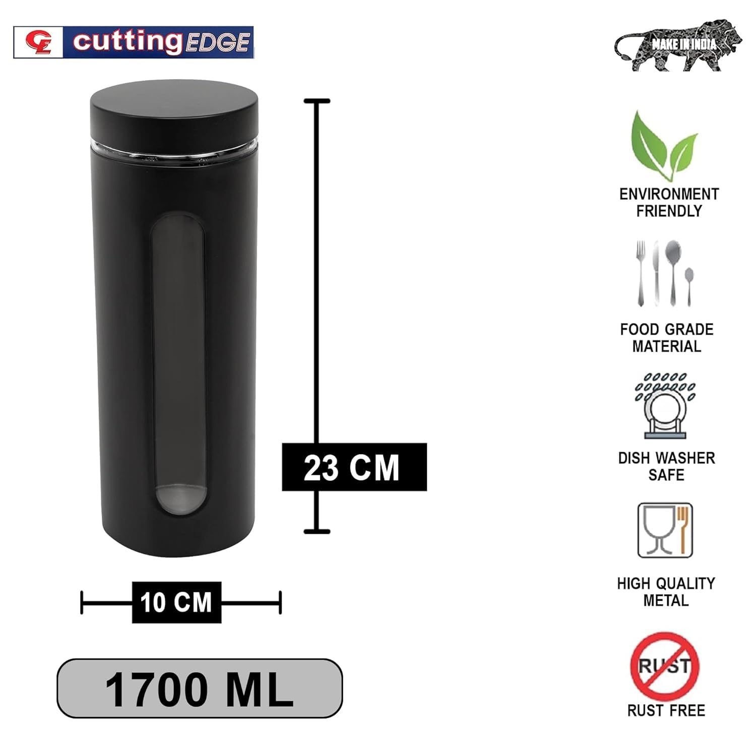 Cutting EDGE Oval Window - Powdered Black Finish Glass Jars for Dal,Dry Fruits,Spices and other Kitchen Storage