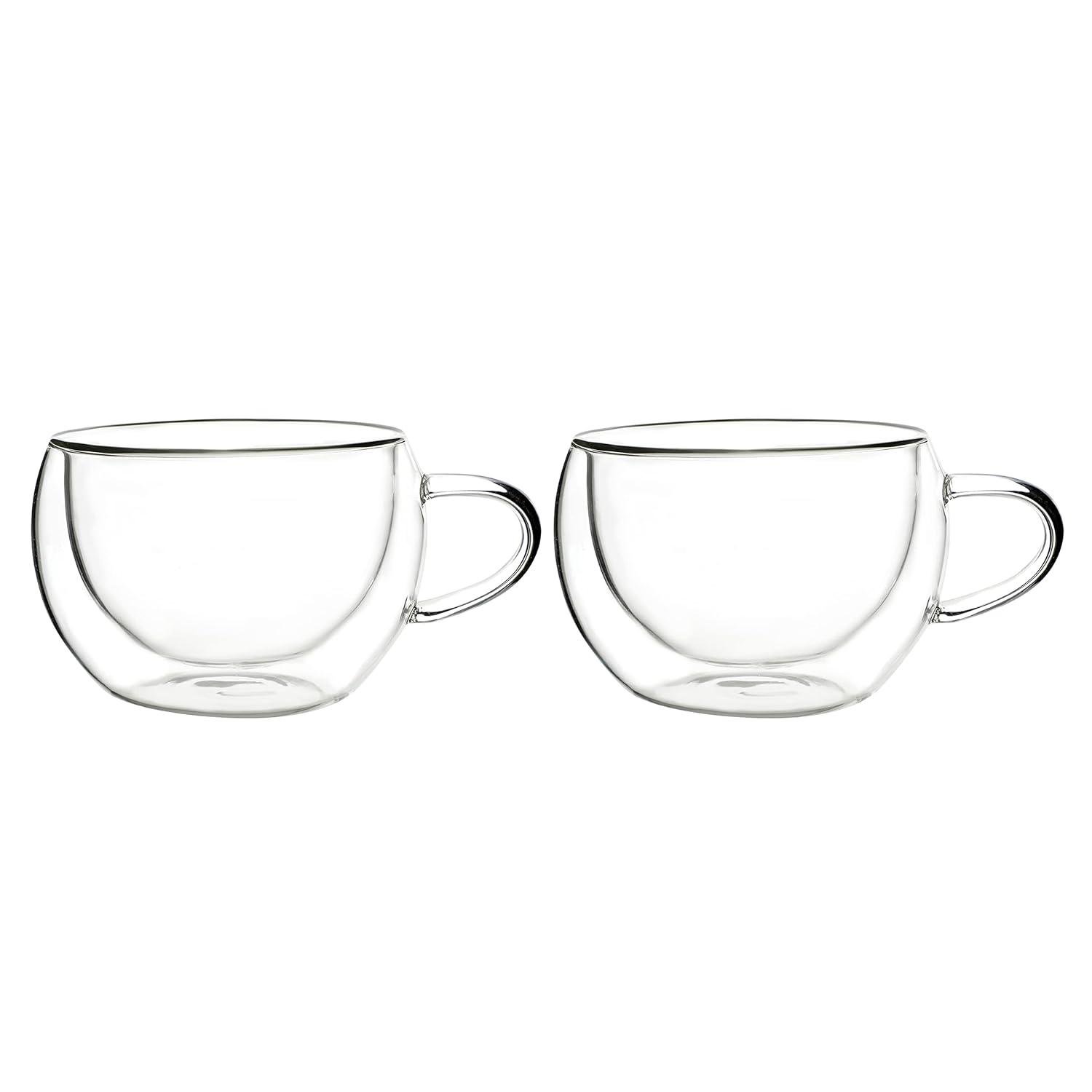 Cutting EDGE Iris Double Wall Heat Resistant Borosilicate Clear Tea Coffee Cup with Handle Glass Coffee Mug