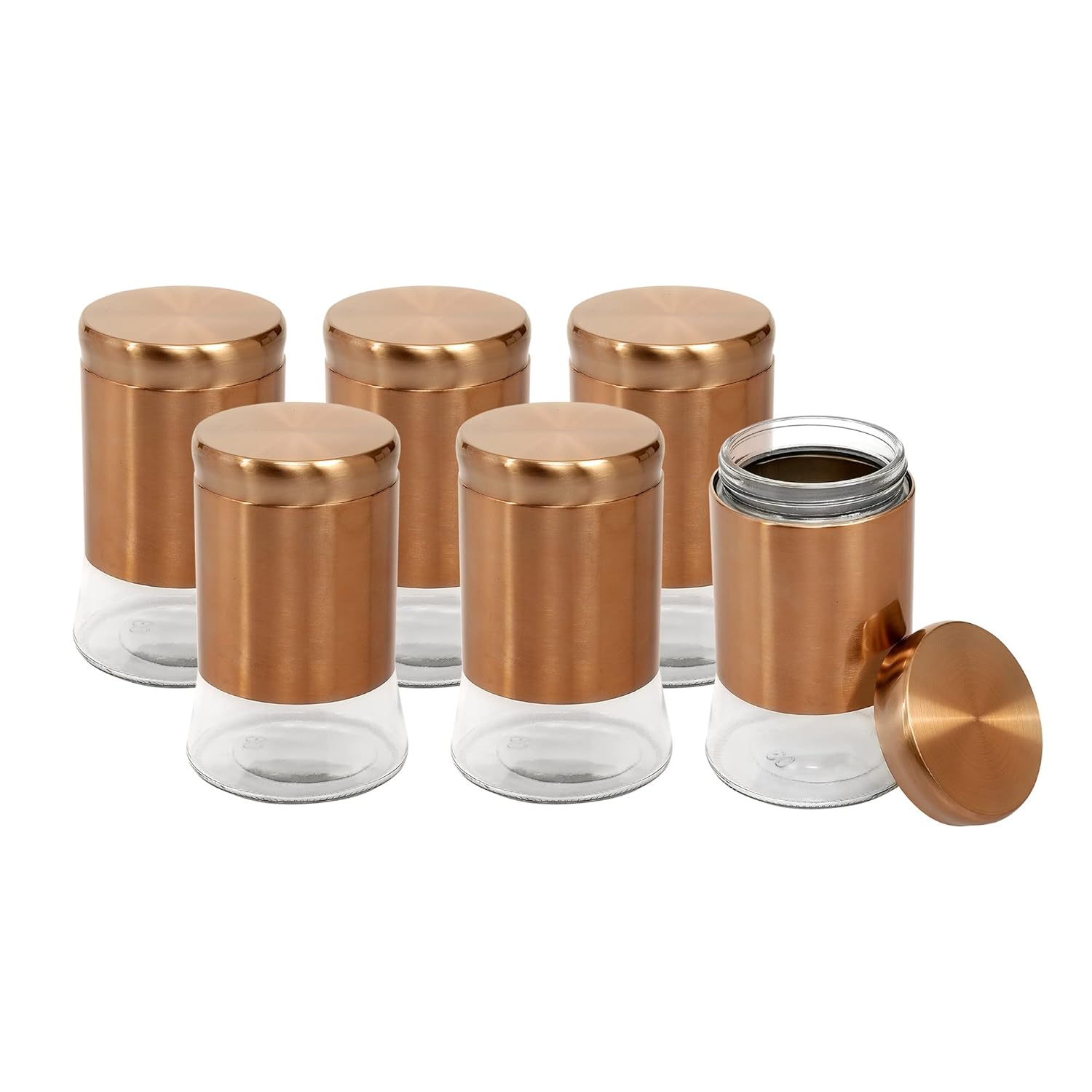 Cutting EDGE Rose Gold Finish Clear Glass Tapered Glass Jars for Sugar,Cereal, Spices, Pulses and other Kitchen Storage