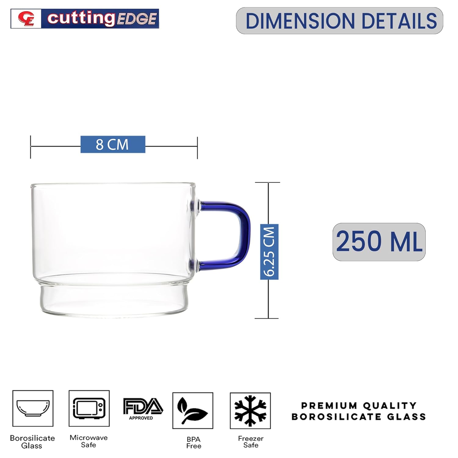 Crystal Clear, Microwave Safe for Regular Use, Serving Hot Latte Coffee, Cappuccino, Milk, Green & Black Tea