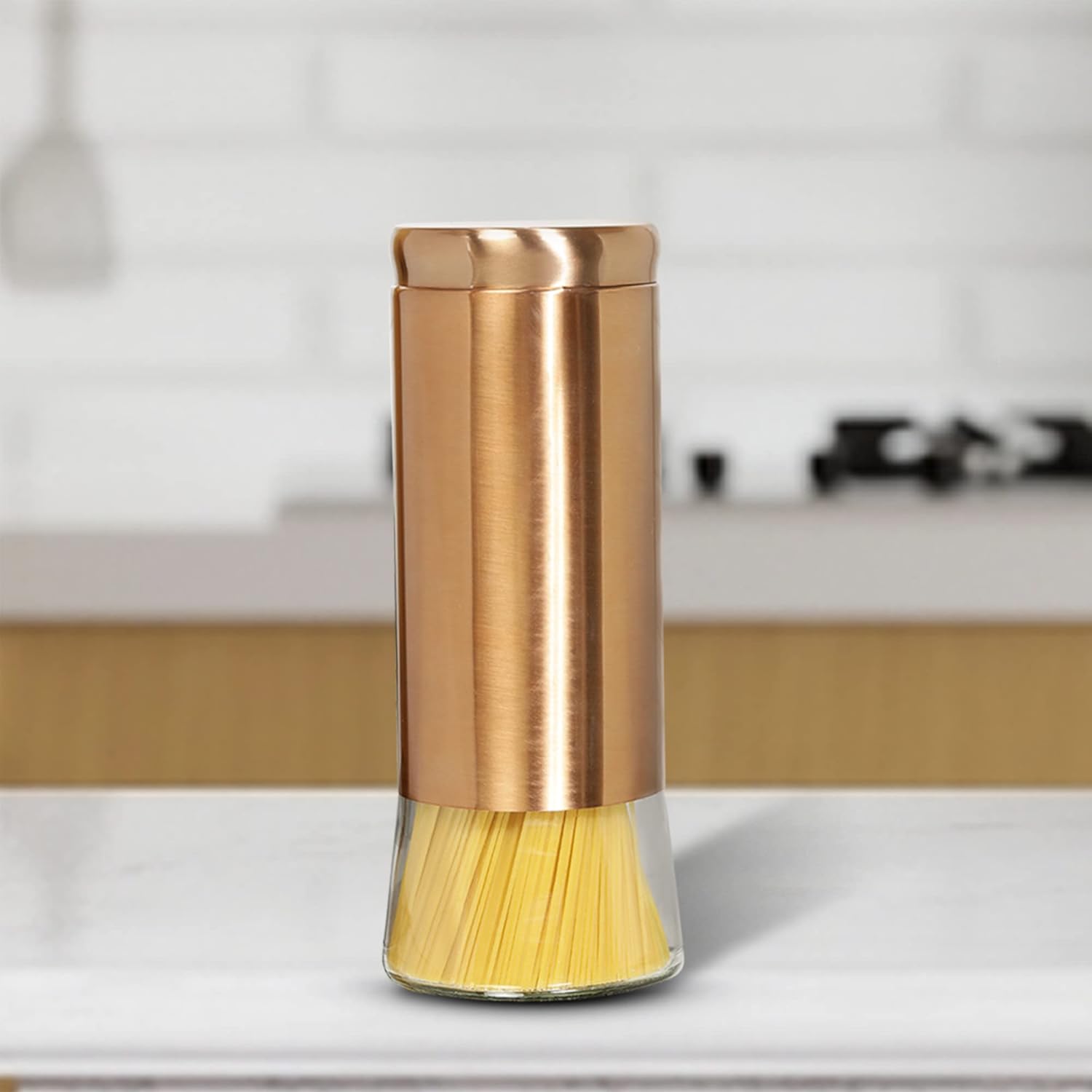 Cutting EDGE Rose Gold Finish Clear Glass Tapered Glass Jars for Sugar,Cereal, Spices, Pulses and other Kitchen Storage