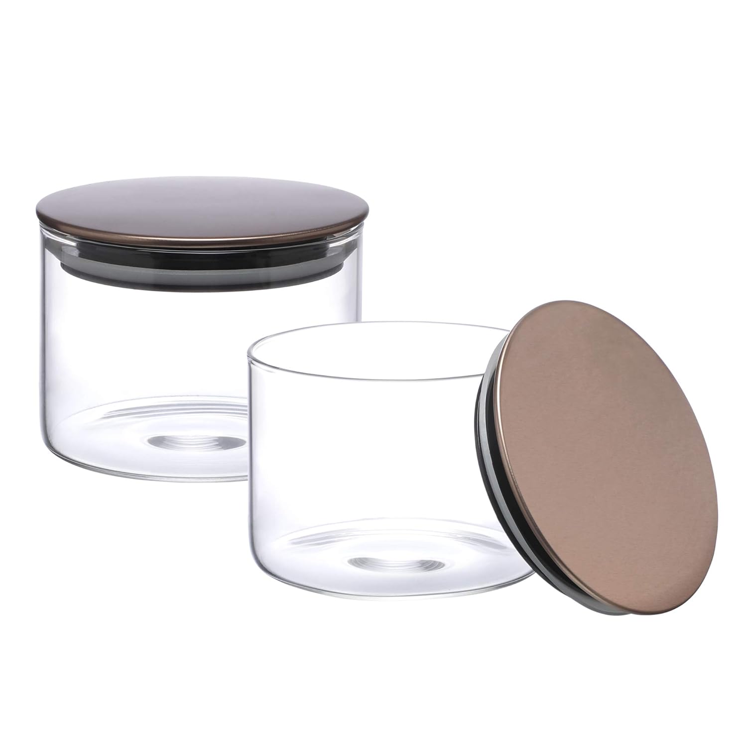 Cutting EDGE Borosilicate Round Glass Jar for Kitchen, Dry Fruits, Snacks, Storage with Metallic Lid with Silicone Sealant Ring Inside
